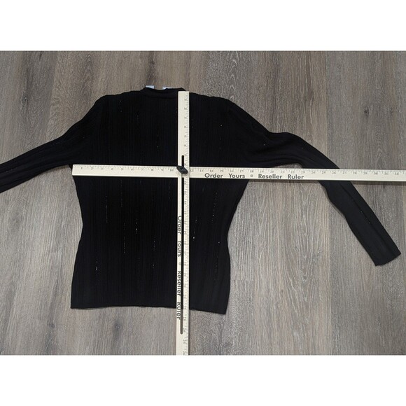 Cullen Sweater Womens Large Black Merino Wool Blend Beaded Ribbed V Neck - Picture 4 of 8